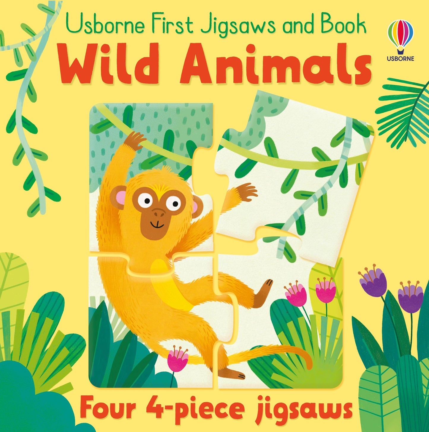 Set puzzle și carte - Usborne First Jigsaws And Book: Wild Animals, Usborne, 2 ani+