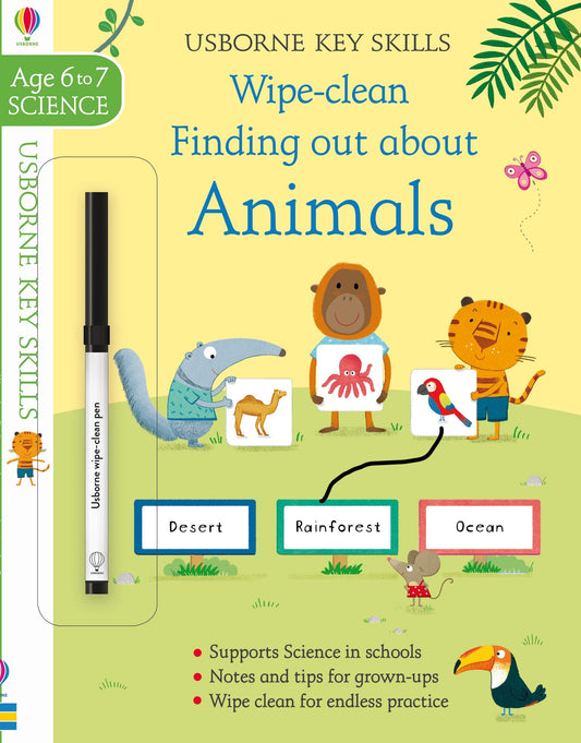 Carte educativa de activitatii - Wipe-Clean Finding Out About Animals 6-7, Usborne