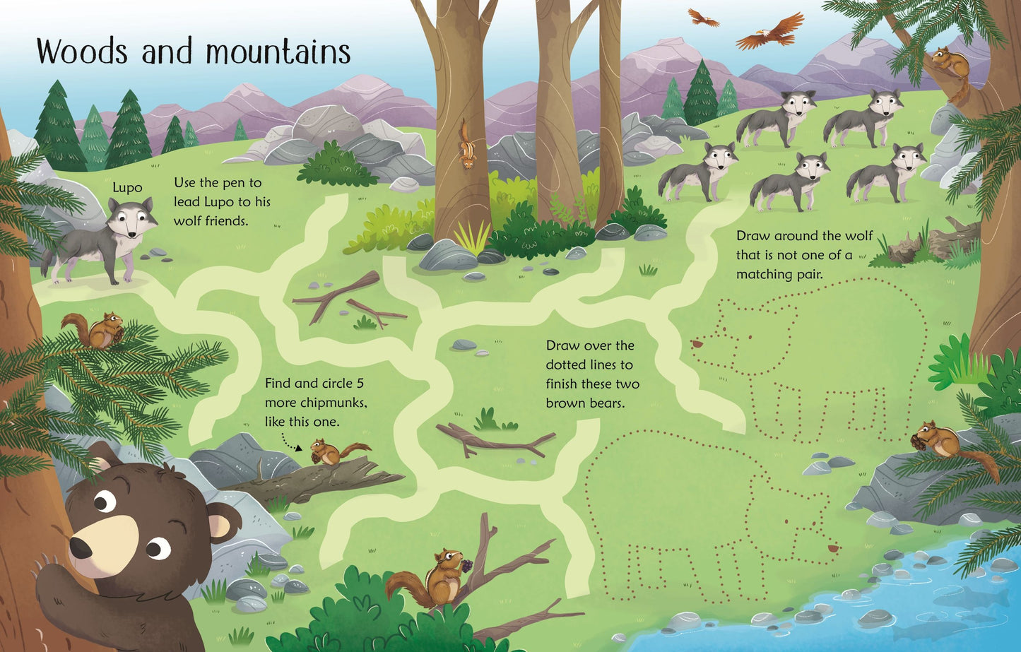 Carte educativă de activitate - Wipe-Clean Woodland Activities, Usborne, 3 ani+