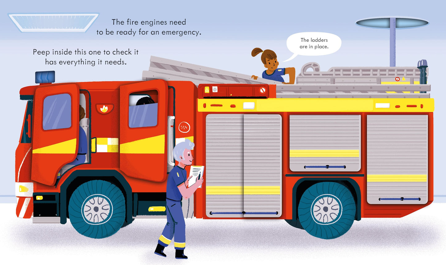 Carte clapete pentru copii - Peep Inside how a Fire Engine works, Usborne
