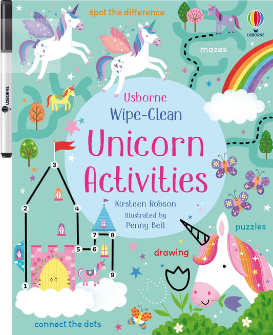Carte educativa de activități scrie și șterge - Wipe-Clean Unicorn Activities, Usborne