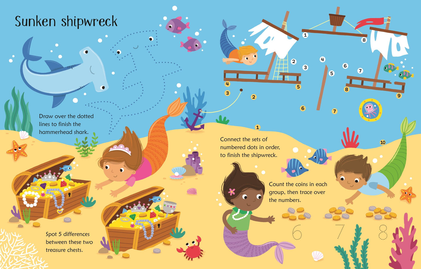 Carte educativa de activitatii - Wipe-Clean Mermaid Activities, Usborne