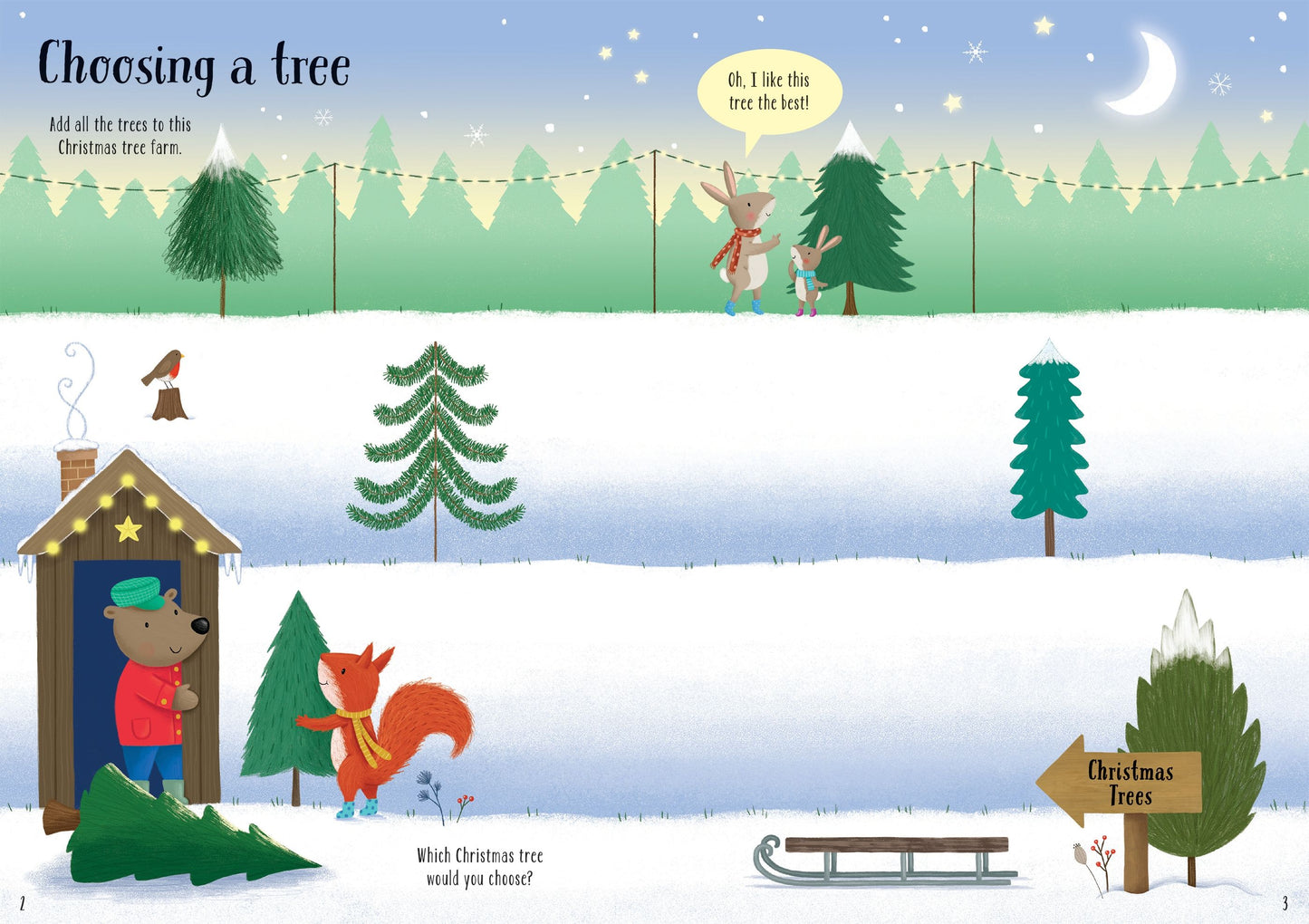 Carte stickere copii - Sparkly Christmas Trees, Usborne