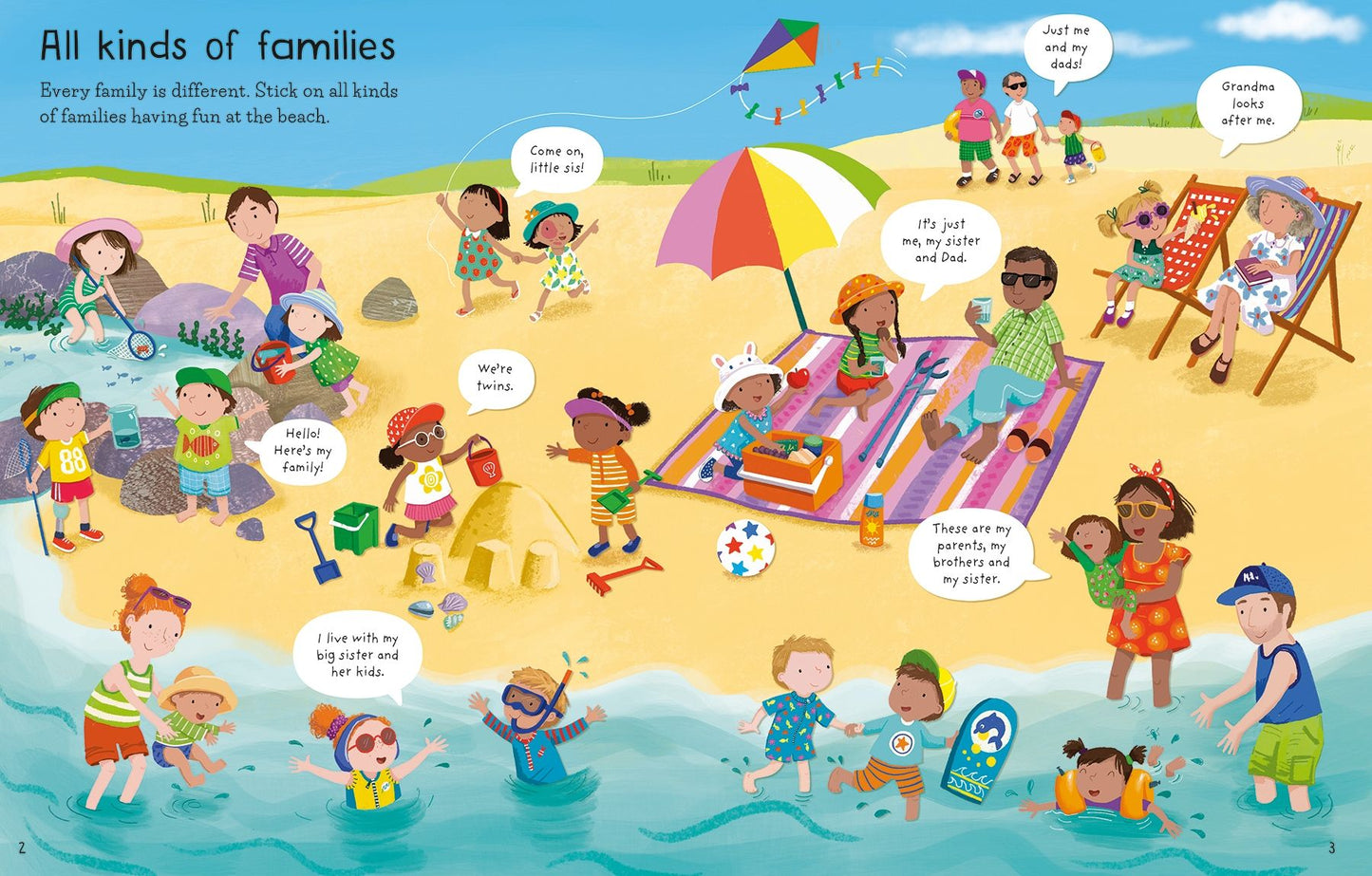 Carte cu stickere - First Sticker Book Families, Usborne, 3 ani+