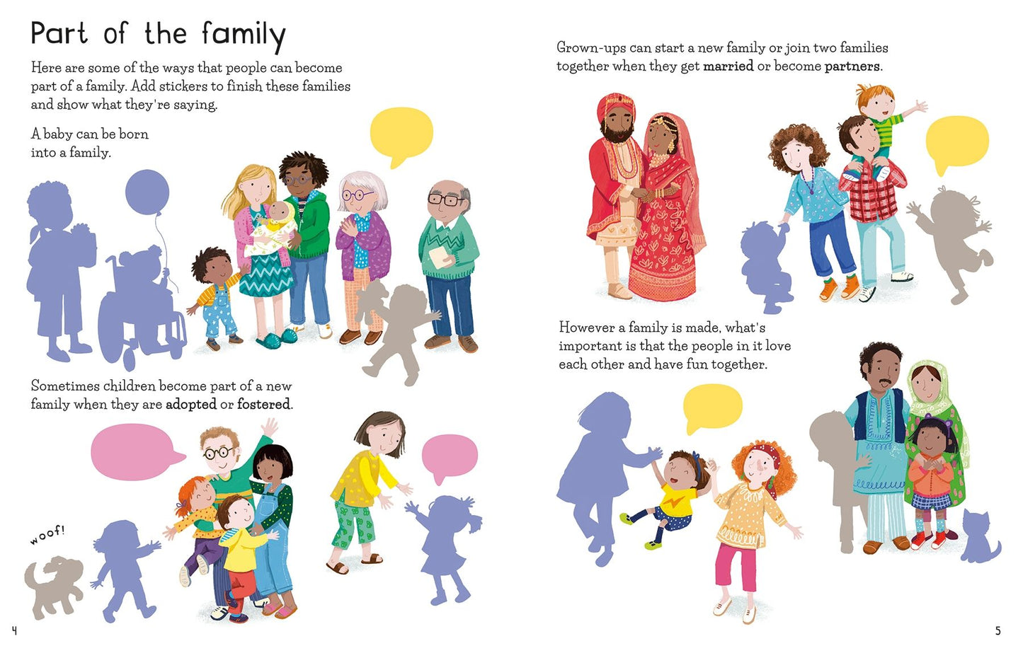 Carte cu stickere - First Sticker Book Families, Usborne, 3 ani+
