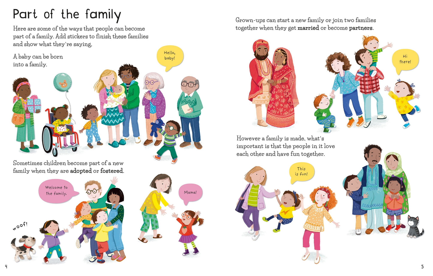 Carte cu stickere - First Sticker Book Families, Usborne, 3 ani+