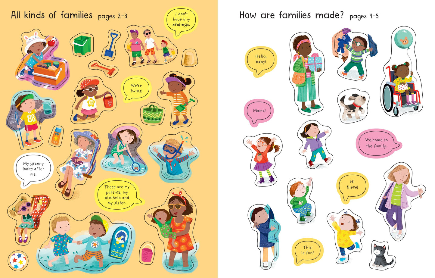 Carte cu stickere - First Sticker Book Families, Usborne, 3 ani+