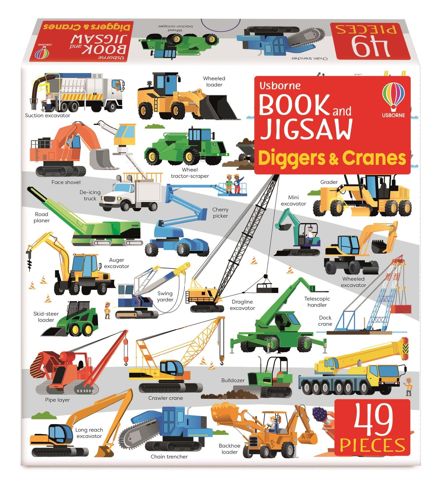 Set puzzle si carte - Usborne Book And Jigsaw Diggers And Cranes, Usborne