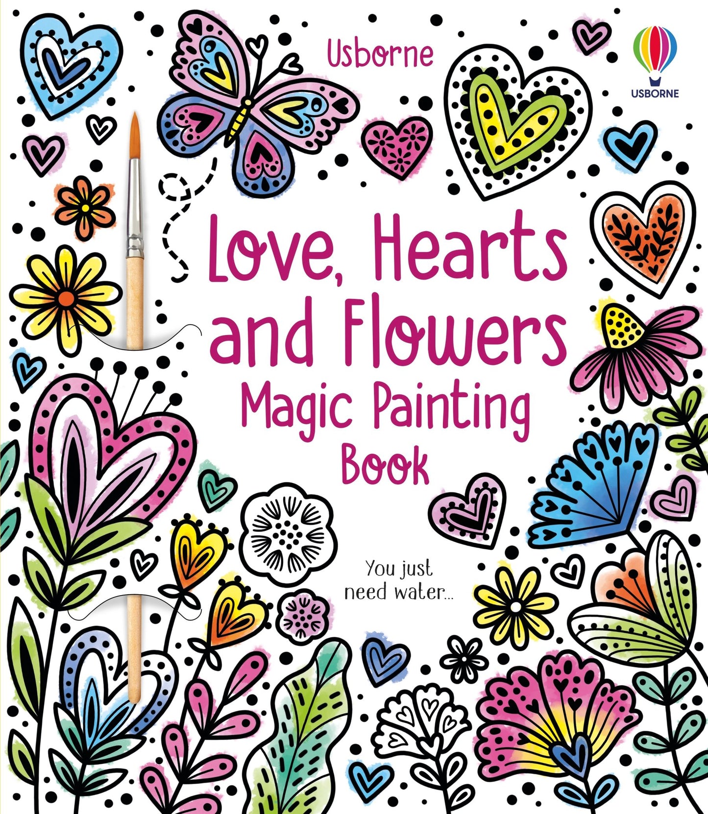 Carte pictura cu apa - Love, Hearts and Flowers Magic Painting Book, Usborne
